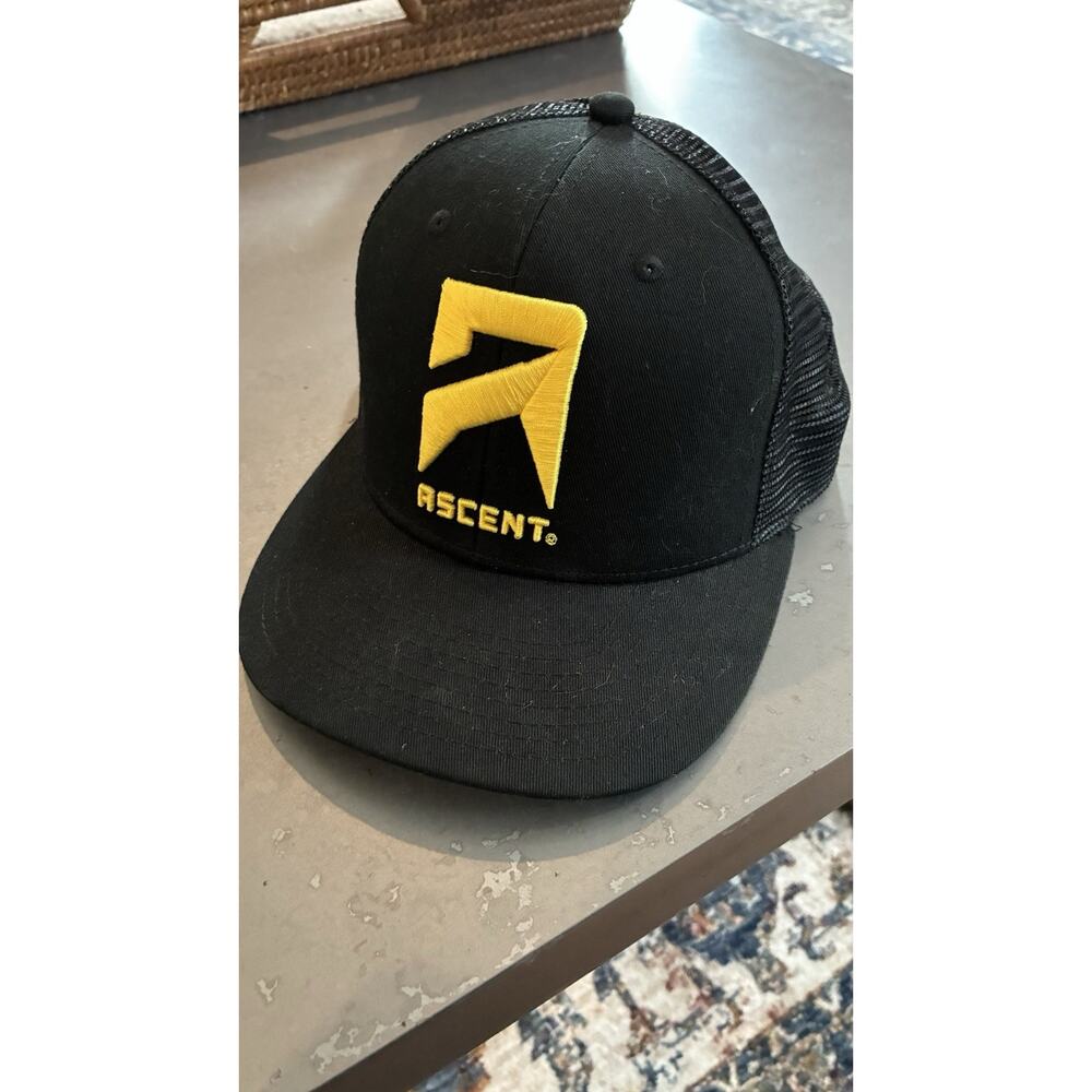 Ascent Protein Powder Hat Cap Snapback Black Embroidered Logo Mesh Back Adj